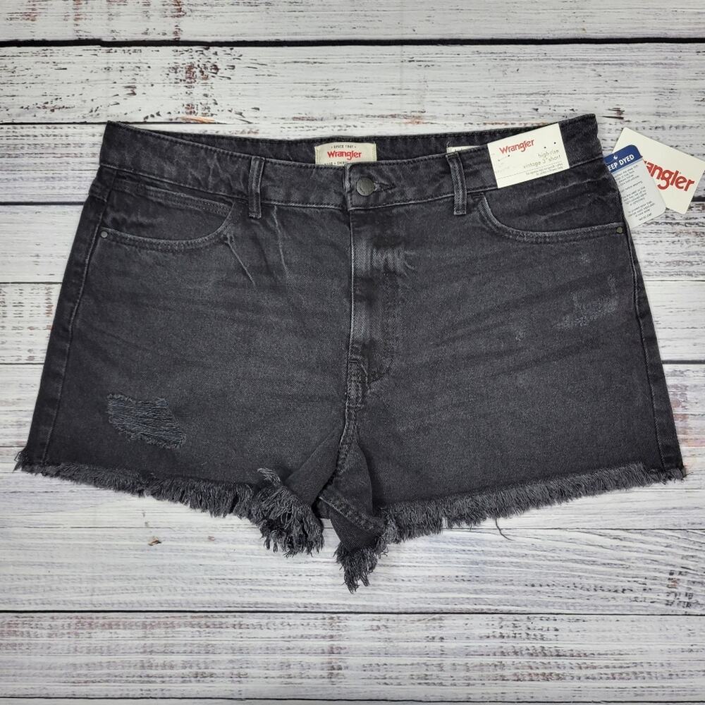 Wrangler High Rise Vintage 3" Cutoff  Black Denim Shorts | 14